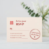 Cartons Réponse Logo du timbre pour mariage chinois rouge beige (Debout devant)
