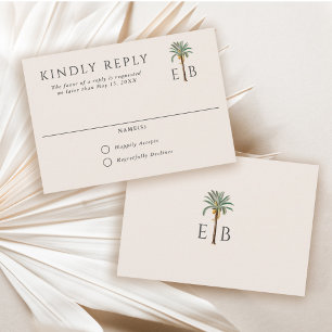Cartons Réponse Logo Palmier Élégant Mariage Tropical Monogramme