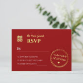 Cartons Réponse Logo timbre pour mariage chinois rouge foncé (Debout devant)
