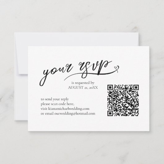 Cartons Réponse Love Calligraphy Mariage QR Code B&W ID940 (Devant)