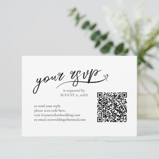Cartons Réponse Love Calligraphy Mariage QR Code B&W ID940 (Debout devant)