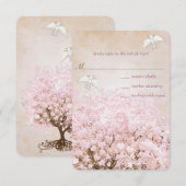 Cartons Réponse Love Doves rose et Brown Mariage de feuilles de co (Devant / Derrière)