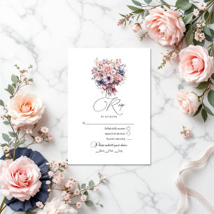 Cartons Réponse Love Fancy Pink Bow et Pastel Bouquet Mariage