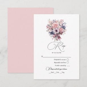 Cartons Réponse Love Fancy Pink Bow et Pastel Bouquet Mariage