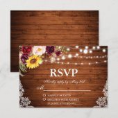 Cartons Réponse Lumières à cordes de bois Mariage rustique dentell (Devant / Derrière)