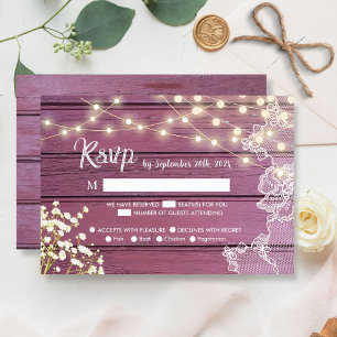 Cartons Réponse Lumières à cordes de bois pourpre et mariage dente
