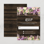 Cartons Réponse Lumières à cordes florales violettes rustiques (Devant / Derrière)