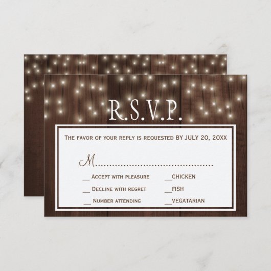 Cartons Réponse Lumières chatoyantes grange rustique mariage en bo (Devant / Derrière)