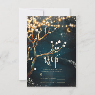 Cartons Réponse Lumières d'arbre de soirée rustique Mariage de nui