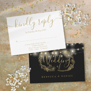 Cartons Réponse Lumières de chaîne dorées et noires pour mariage f