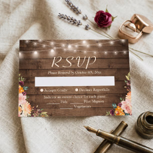 Cartons Réponse Lumières de Chaîne en Bois Rustique Mariage Floral