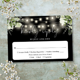 Cartons Réponse Lumières de chaîne florales Mariage noir et blanc