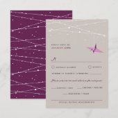 Cartons Réponse Lumières de grue en papier violet Origami Mariage  (Devant / Derrière)