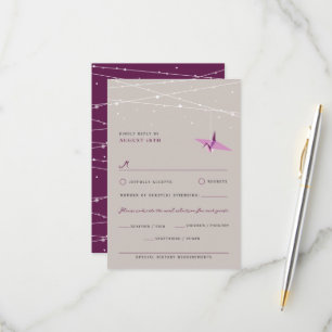 Cartons Réponse Lumières de grue en papier violet Origami Mariage 