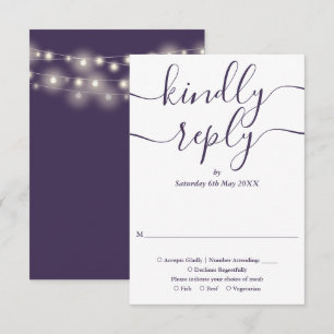 Cartons Réponse Lumières de mariage à cordes de script violet