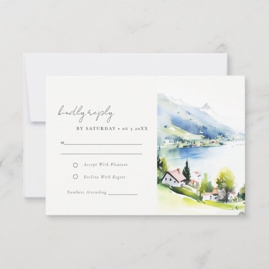 Cartons Réponse Lungern Switzerland Watercolor Landscape Wedding (Devant)