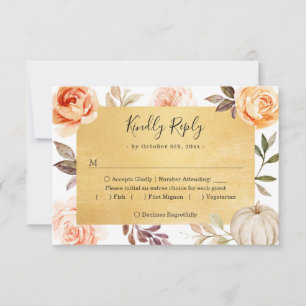 Cartons Réponse Luxe Gold Automne Floral Feuille Mariage