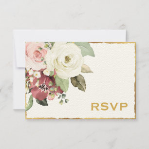 Cartons Réponse Luxe Gold Edge Mauve Rose Flore blanche