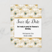 CARTONS RÉPONSE LUXE PEACOCK FEATHER OR SAUVER LA DATE (Devant / Derrière)