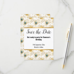 CARTONS RÉPONSE LUXE PLUME DE PAON OR SAUVEGARDE DE LA DATE