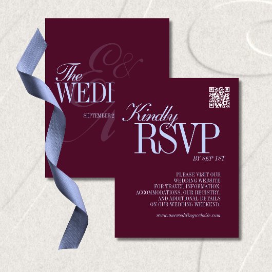 Cartons Réponse Luxury Plum and Periwinkle QR Code Formal Wedding