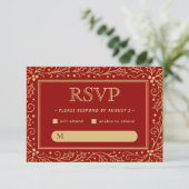 Cartons Réponse Luxury Red & Antique-Gold Wedding (Debout devant)