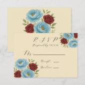 Cartons Réponse Lyons Blue Peony & Dark Red Peony Mariage (Devant / Derrière)