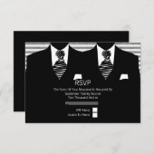Cartons Réponse M. et M. Suit et Cravates noirs Mariage gay (Devant / Derrière)