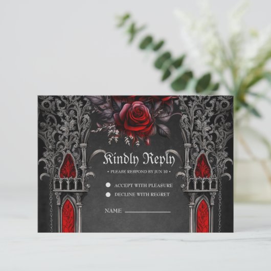 Cartons Réponse Magnifique design mariage gothique foncé. (Debout devant)