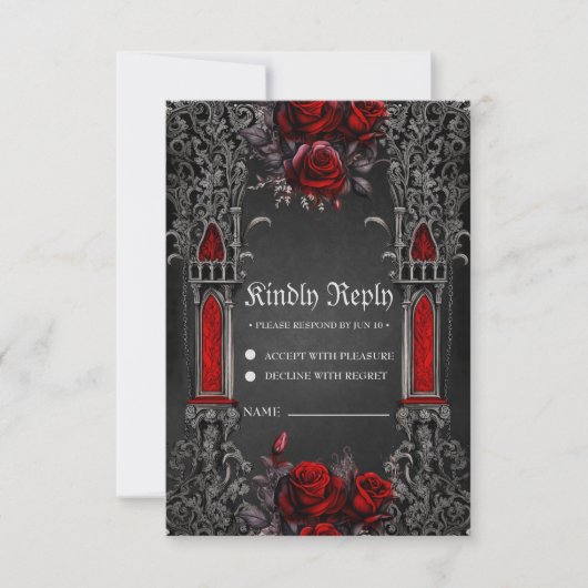 Cartons Réponse Magnifique design mariage gothique foncé. (Devant)