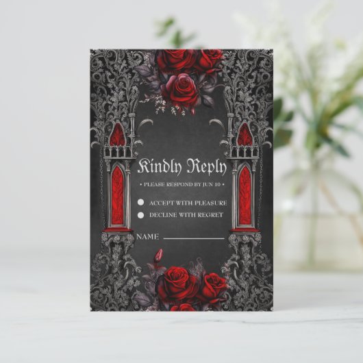 Cartons Réponse Magnifique design mariage gothique foncé. (Debout devant)