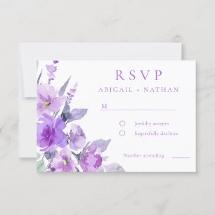 Cartons Réponse Magnifique Lavande violette Mariage Floral
