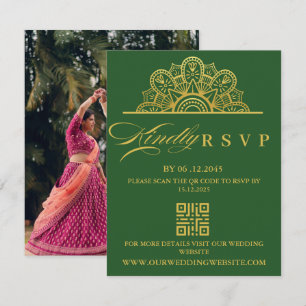 Cartons Réponse Magnifique Mandala Indien de Mariage Vert Foncé et