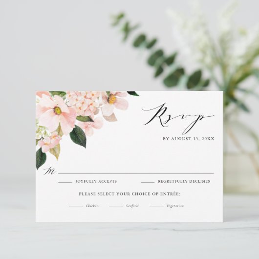 Cartons Réponse Magnolias rose pâle et Mariage d'hydrangées (Debout devant)