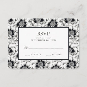 Cartons Réponse Main noire et blanche dessinée florale - Mariage R