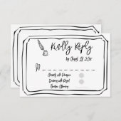 Cartons Réponse Main noire et blanche tirée Mariage simple (Devant / Derrière)