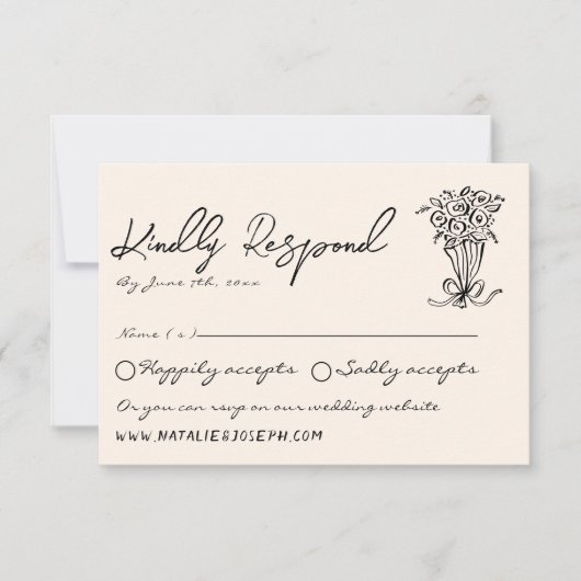 Cartons Réponse Main rétro Écrite Tiré Gras Quirky Mariage mignon (Devant)