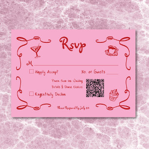 Cartons Réponse Main rétro fantaisie tirée rose Mariage QR