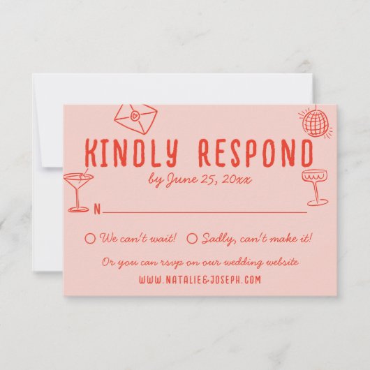 Cartons Réponse Main rétro Tirée rose rouge unique Mariage origina (Devant)