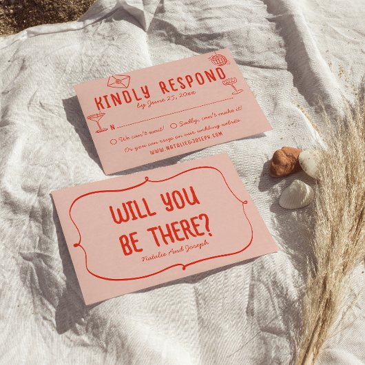 Cartons Réponse Main rétro Tirée rose rouge unique Mariage origina