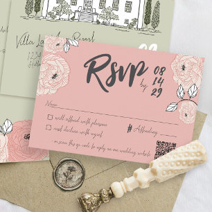 Cartons Réponse Maison unique tiré à la main Villa Manor rose Flor