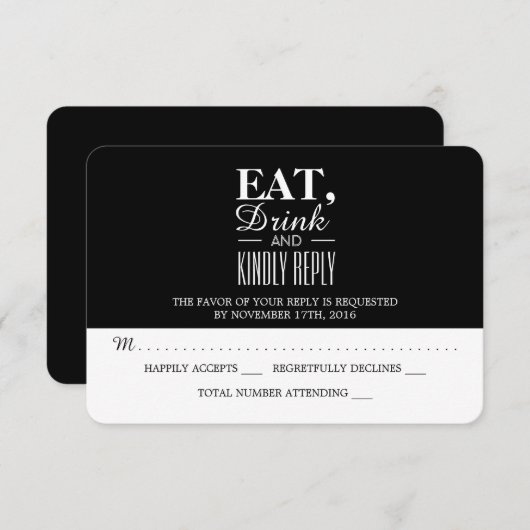 Cartons Réponse Mangez, buvez et Répondre avec gentillesse Mariage (Devant / Derrière)