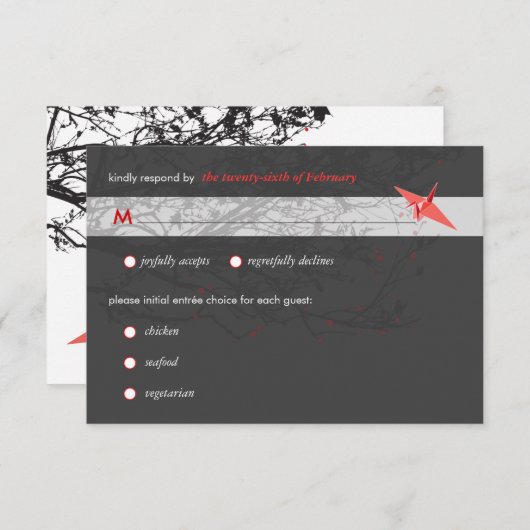 Cartons Réponse Manipuler les grues en papier Origami Mariage asia (Devant / Derrière)