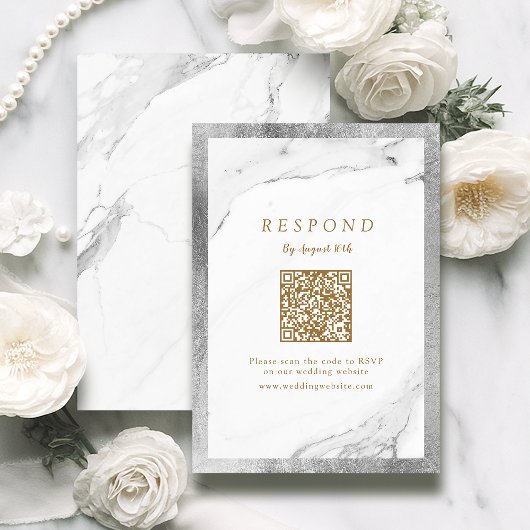 Cartons Réponse Marbre argent Faux luxe moderne mariage code QR