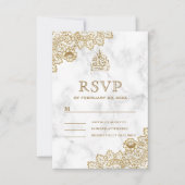Cartons Réponse Marbre blanc dentelle or Mariage musulman islamiqu (Devant)