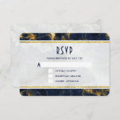 Cartons Réponse Marbre bleu marine et or Marbre moderne Mariage mo (Devant / Derrière)