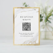 Cartons Réponse Marbre d'or Faux luxe moderne mariage QR code (Debout devant)