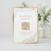 Cartons Réponse Marbre d'or Faux luxe moderne mariage QR code (Debout devant)