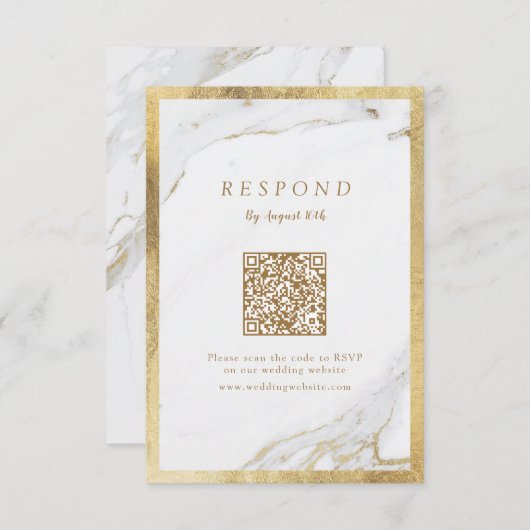 Cartons Réponse Marbre d'or Faux luxe moderne mariage QR code (Devant / Derrière)