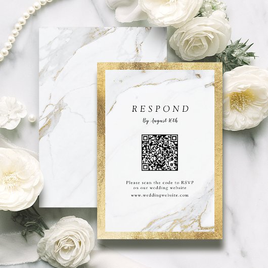 Cartons Réponse Marbre d'or Faux luxe moderne mariage QR code